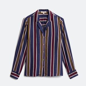 Serein Navy Striped Button Down Blouse